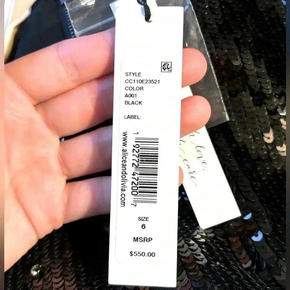 NWT Alice + Olivia Delora Black Sequin Mini Sheath Sleeveless Party Dress Size 6 - Picture 7 of 9